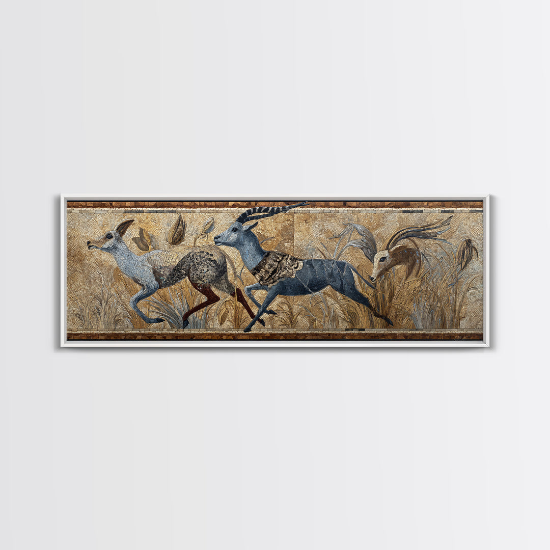 Ancient Cave Art Running Animals Canvas Print, Tribal Art, Modern Decor, Living Room Decor, Abstract Art, Tribal, Wall Decor, TRI-3x1-49