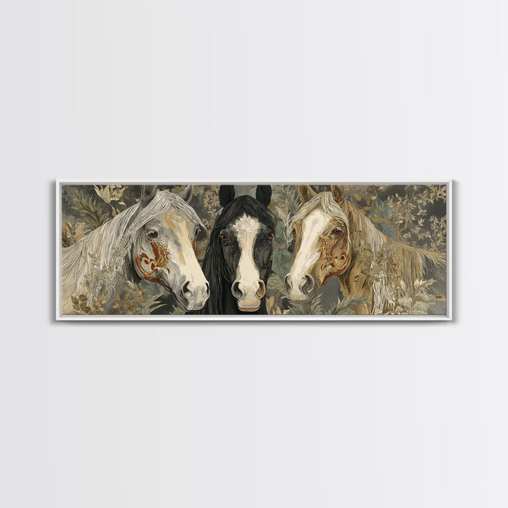 Tribal Horse Pattern Framed Canvas Print, Tribal Art, Abstract Print, Living Room Decor, Fine Art, Tribal, Statement Artwork, TRI-3x1-82