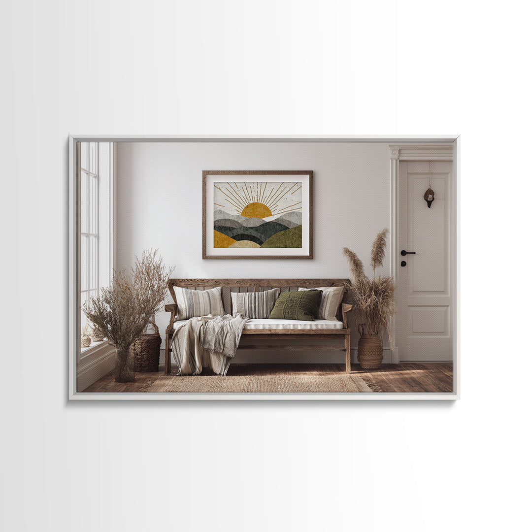 Tribal Sun Symbol Framed Canvas Print, Tribal Art, Boho Wall Decor, Living Room Decor, Fine Art, Tribal, Southwestern Decor, TRI-3x2-39