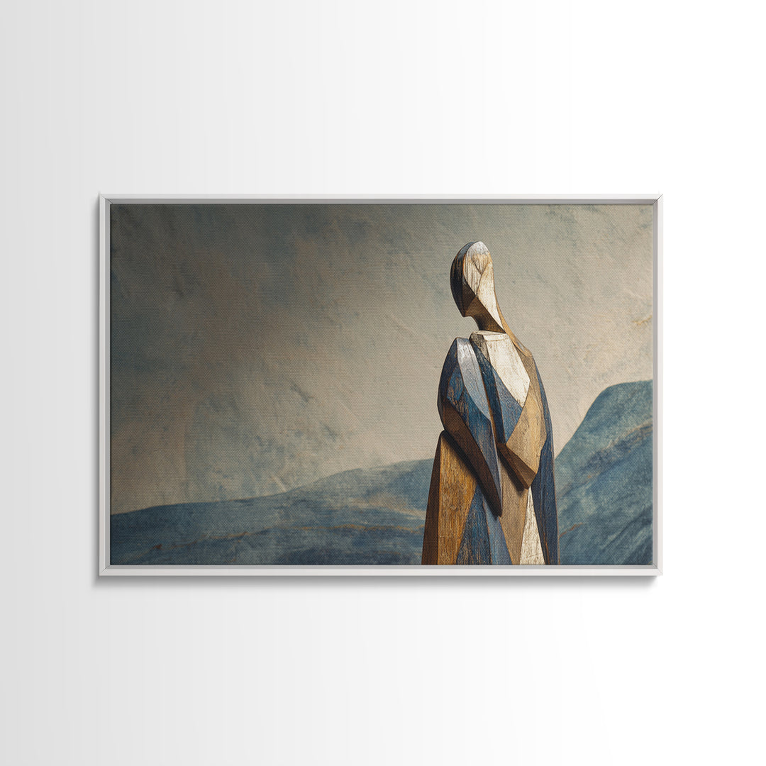 Carved Wood Figure Canvas Print, Tribal Art, Textured Painting, Living Room Decor, Fine Art, Tribal, Unique Wall Art, TRI-3x2-49