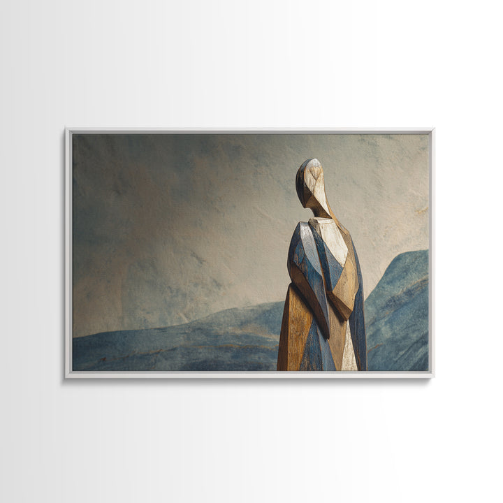 Carved Wood Figure Canvas Print, Tribal Art, Textured Painting, Living Room Decor, Fine Art, Tribal, Unique Wall Art, TRI-3x2-49