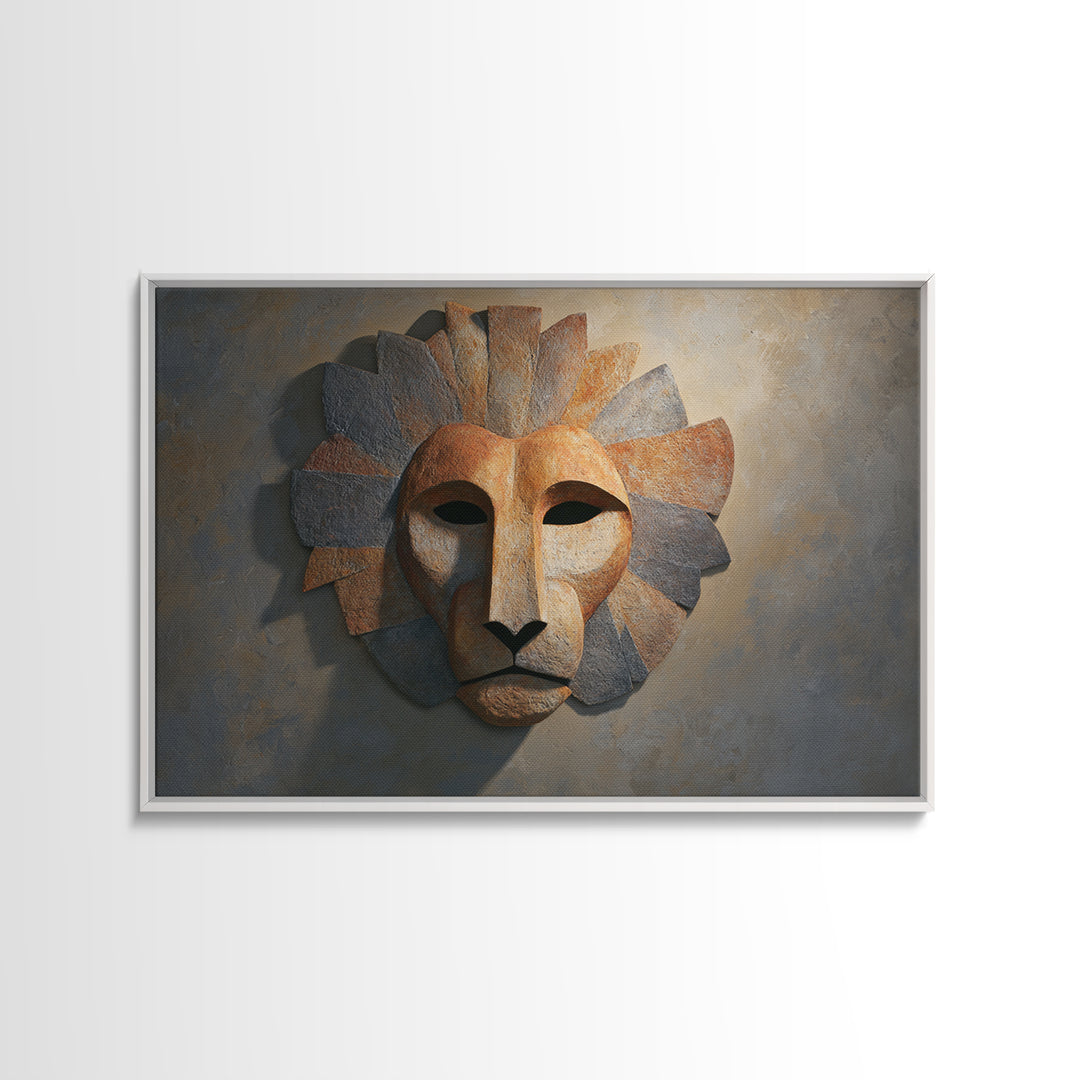 Lion Mask Abstraction Canvas Print, Tribal Art, Abstract Wall Art, Living Room Decor, Fine Art, Tribal, Black and White Art, TRI-3x2-68