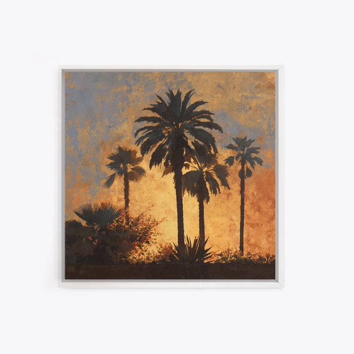 Palm Tree Silhouettes Framed Canvas Print, Tropical Art, Beach Prints, Living Room Decor, Watercolor Art, Tropic, TRO-1x1-100