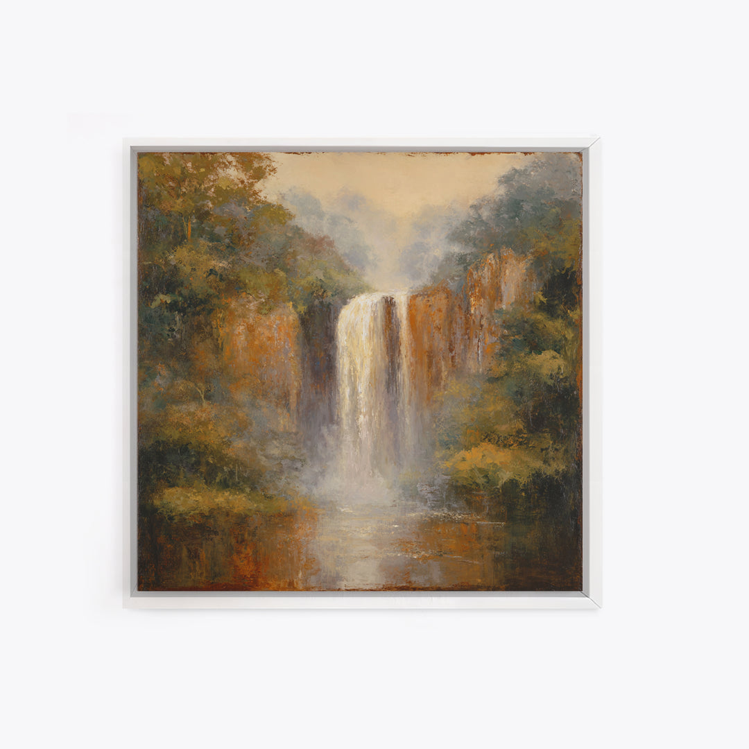 Jungle Waterfall with Misty Light Canvas Print, Tropical Art, Beach Prints, Living Room Decor, Watercolor Art, Tropic, TRO-1x1-13