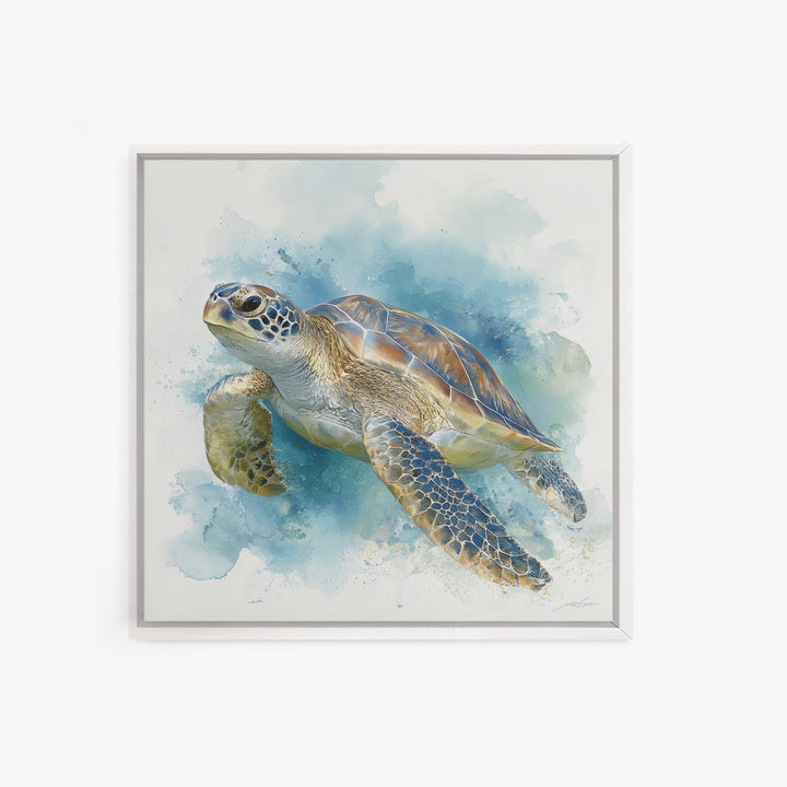 Sea Turtle Near Tropical Reef Canvas Print, Tropical Art, Bird Art, Living Room Decor, Watercolor Art, Tropic, Whimsical Art, TRO-1x1-19
