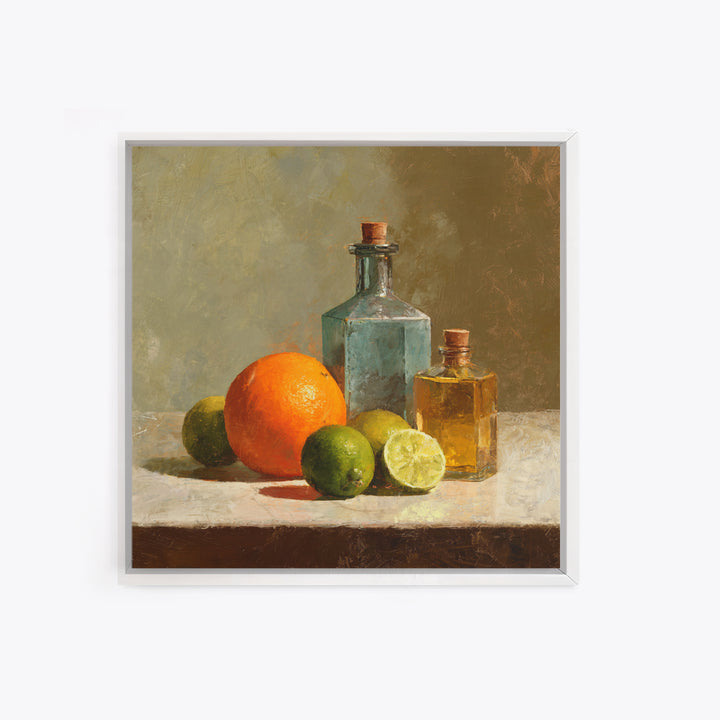 Bright Papaya and Lime Still Life Framed Canvas Print, Tropical Art, Downloadable Prints, Living Room Decor, Watercolor Art, TRO-1x1-24