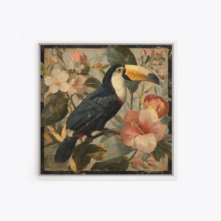 Toucans Surrounded by Bright Jungle Flowers Canvas Print, Tropical Art, Printable Art, Living Room Decor, Fine Art, Tropic, TRO-1x1-3