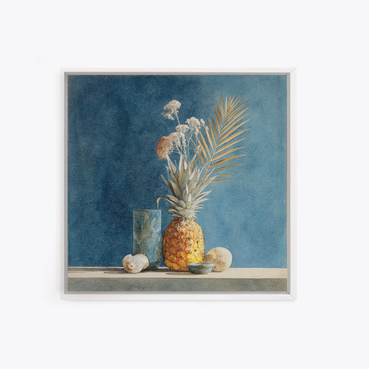 Pineapple and Palm Still Life Canvas Print, Tropical Art, Botanical Art, Living Room Decor, Oil Painting, Tropic, TRO-1x1-30