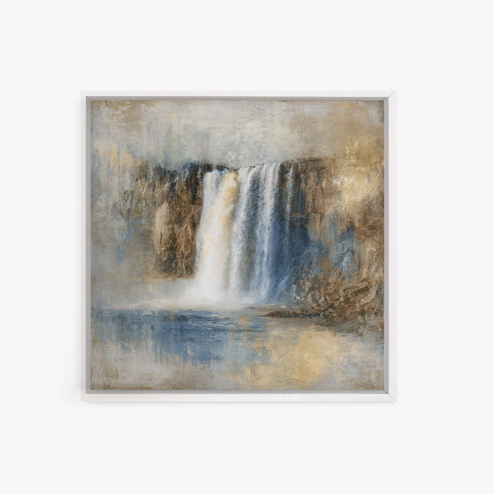 Jungle Waterfall with Misty Light Framed Canvas Print, Tropical Art, Boho Decor, Living Room Decor, Oil Painting, Tropic, TRO-1x1-37