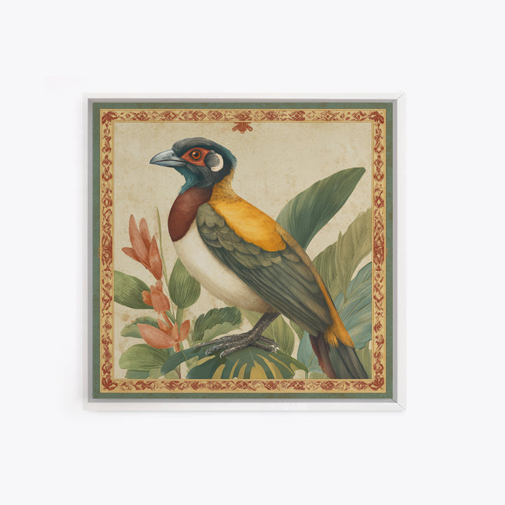 Colorful Jungle Bird Pattern Framed Canvas Print, Tropical Art, Digital Print, Living Room Decor, Tropic, Downloadable Prints, TRO-1x1-44