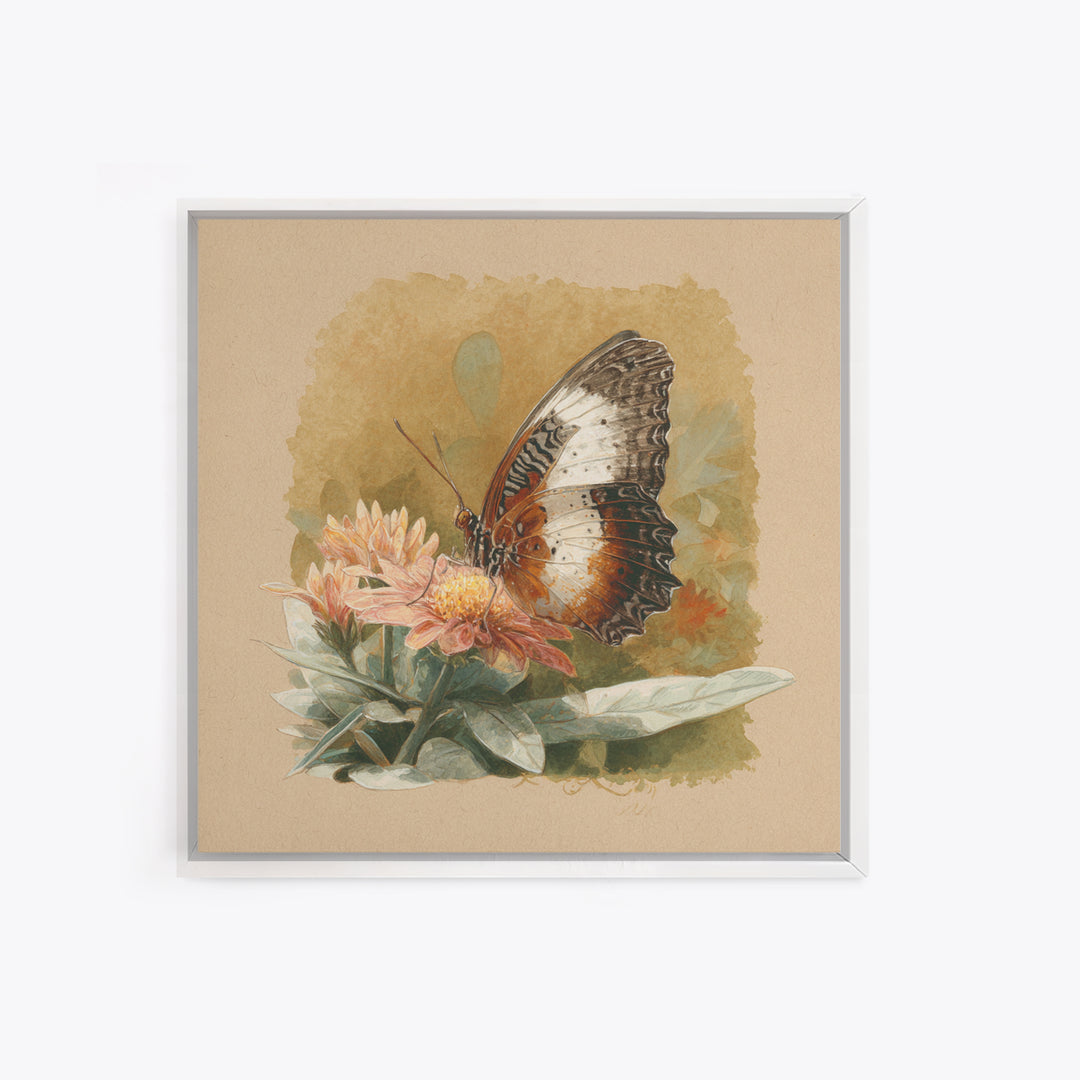 Tropical Butterfly and Flower Study Framed Canvas Print, Tropical Art, Set of 3 Prints, Living Room Decor, Fine Art, Tropic, TRO-1x1-47