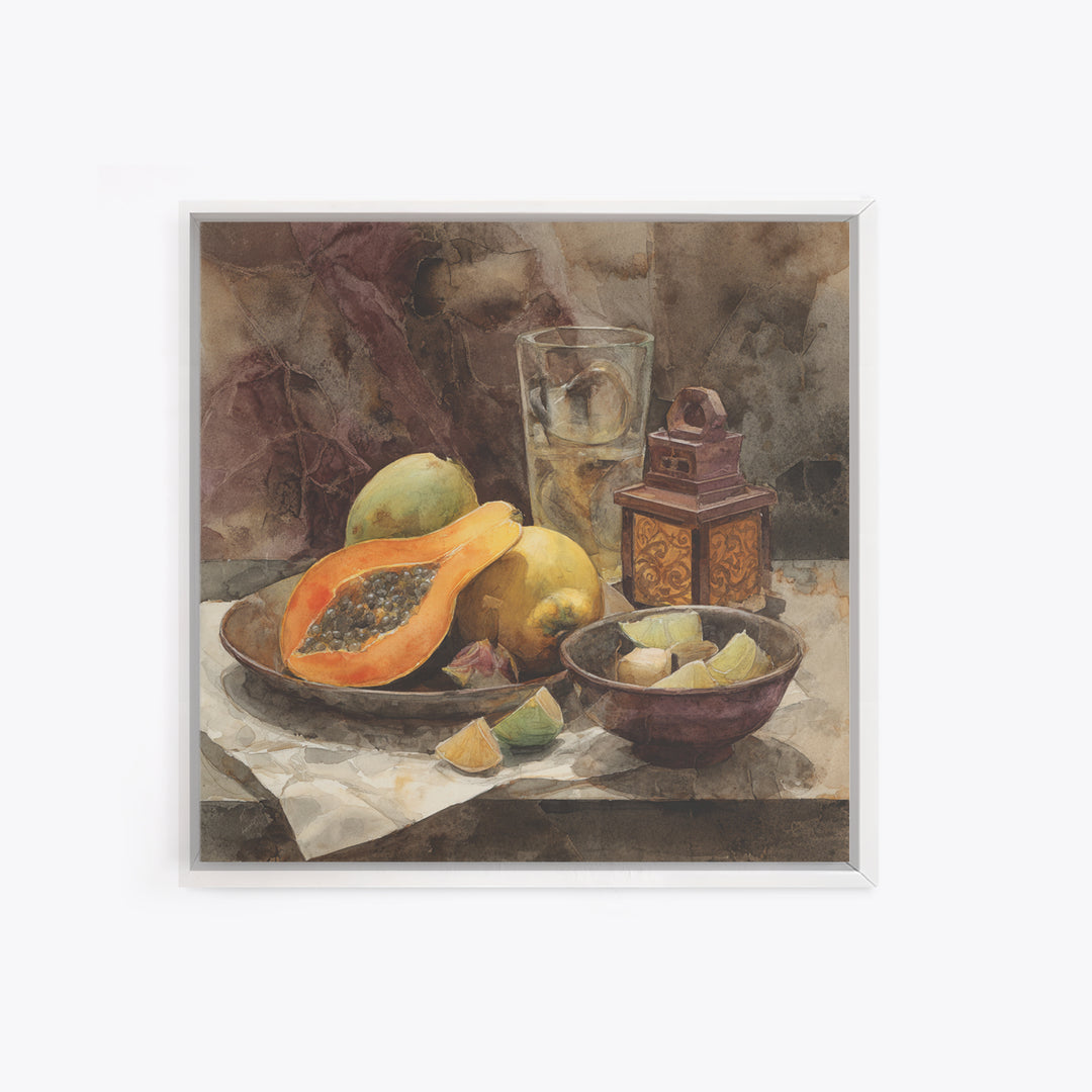 Pineapple and Palm Still Life Canvas Print, Tropical Art, Botanical Art, Living Room Decor, Oil Painting, Tropic, TRO-1x1-54