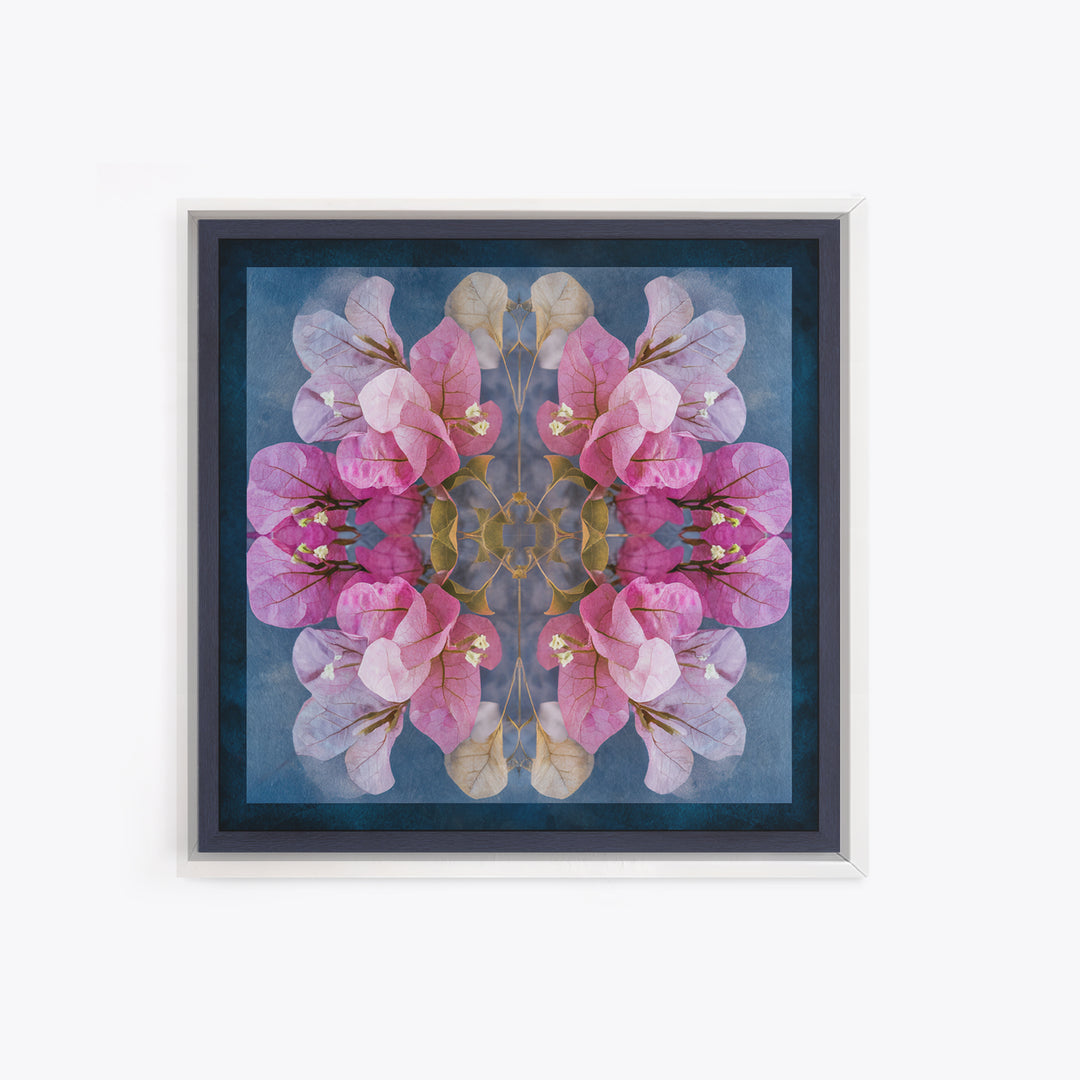 Pink Bougainvillea over White Wall Framed Canvas Print, Tropical Art, Abstract Painting, Living Room Decor, Fine Art, Tropic, TRO-1x1-64