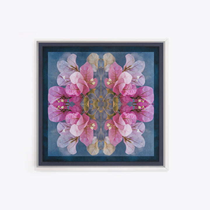 Pink Bougainvillea over White Wall Framed Canvas Print, Tropical Art, Abstract Painting, Living Room Decor, Fine Art, Tropic, TRO-1x1-64