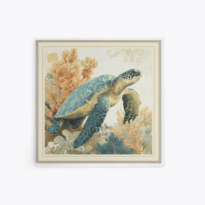 Sea Turtle Near Tropical Reef Framed Canvas Print, Tropical Art, Modern Decor, Living Room Decor, Fine Art, Tropic, Wall Decor, TRO-1x1-67