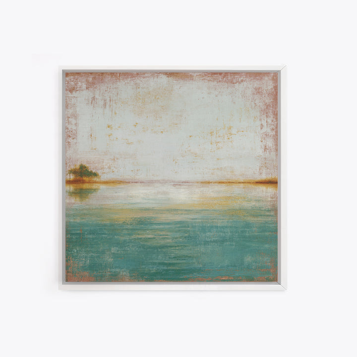 Tropical Lagoon with Turquoise Water Framed Canvas Print, Tropical Art, Pink Wall Art, Living Room Decor, Fine Art, Tropic, TRO-1x1-7