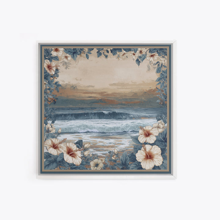 Sunset Surf Scene Framed Canvas Print, Tropical Art, Gallery Wall Art, Living Room Decor, Fine Art, Tropic, Textured Painting, TRO-1x1-70
