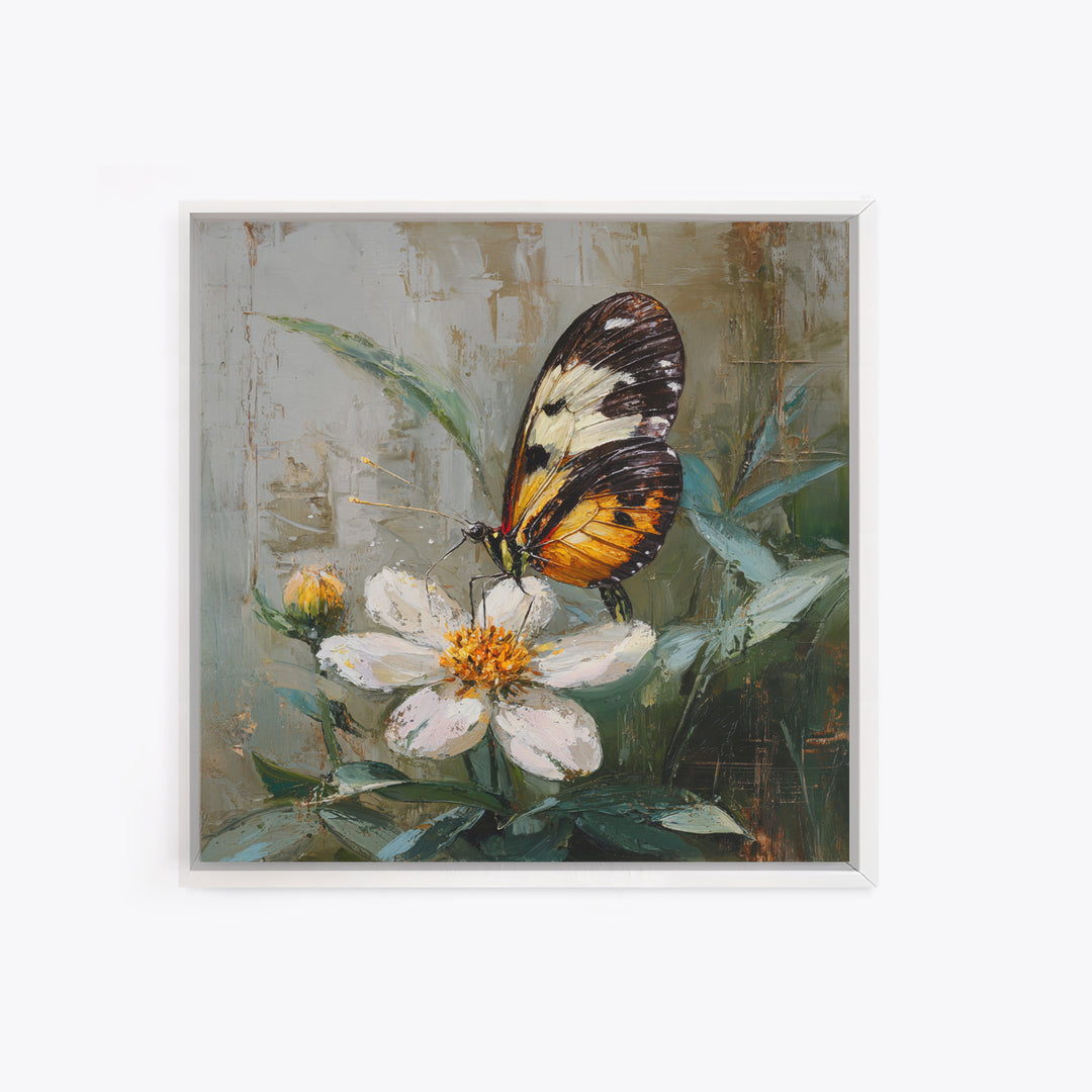 Tropical Butterfly and Flower Study Framed Canvas Print, Tropical Art, Whimsical Art, Living Room Decor, Watercolor Art, Tropic, TRO-1x1-71