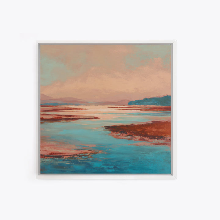 Tropical Lagoon with Turquoise Water Framed Canvas Print, Tropical Art, Boho Decor, Living Room Decor, Oil Painting, Tropic, TRO-1x1-79