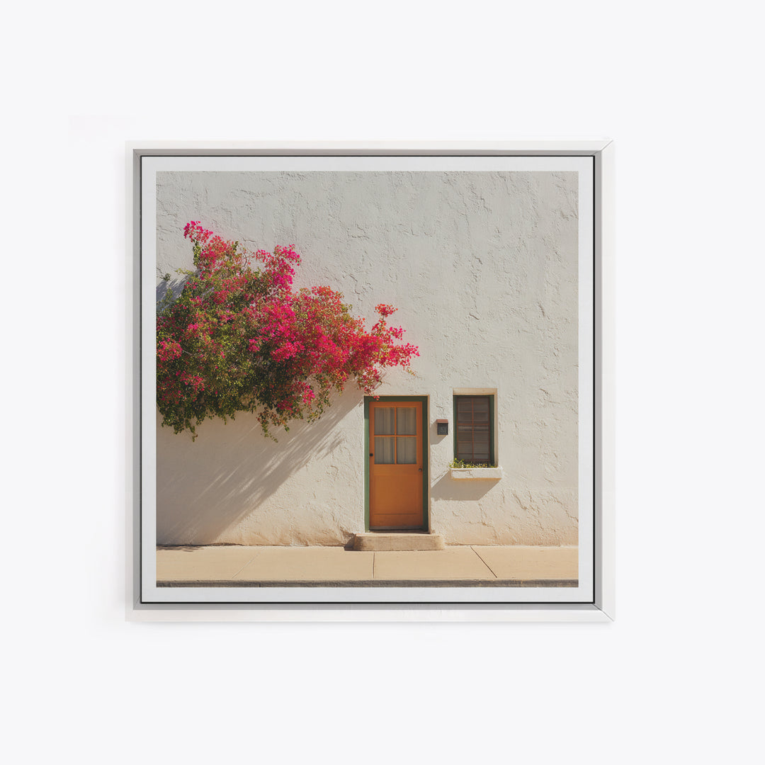 Pink Bougainvillea over White Wall Framed Canvas Print, Tropical Art, Minimalist Decor, Living Room Decor, Fine Art, Tropic, TRO-1x1-88