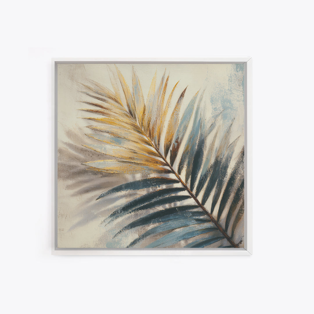 Rain Soaked Palm Leaf Closeup Framed Canvas Print, Tropical Art, Wall Art, Living Room Decor, Watercolor Art, Tropic, TRO-1x1-93