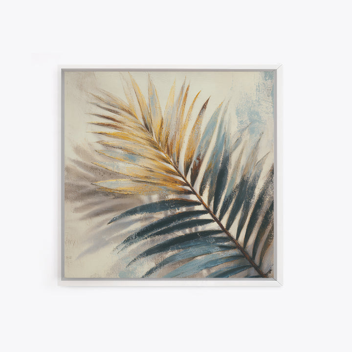 Rain Soaked Palm Leaf Closeup Framed Canvas Print, Tropical Art, Wall Art, Living Room Decor, Watercolor Art, Tropic, TRO-1x1-93