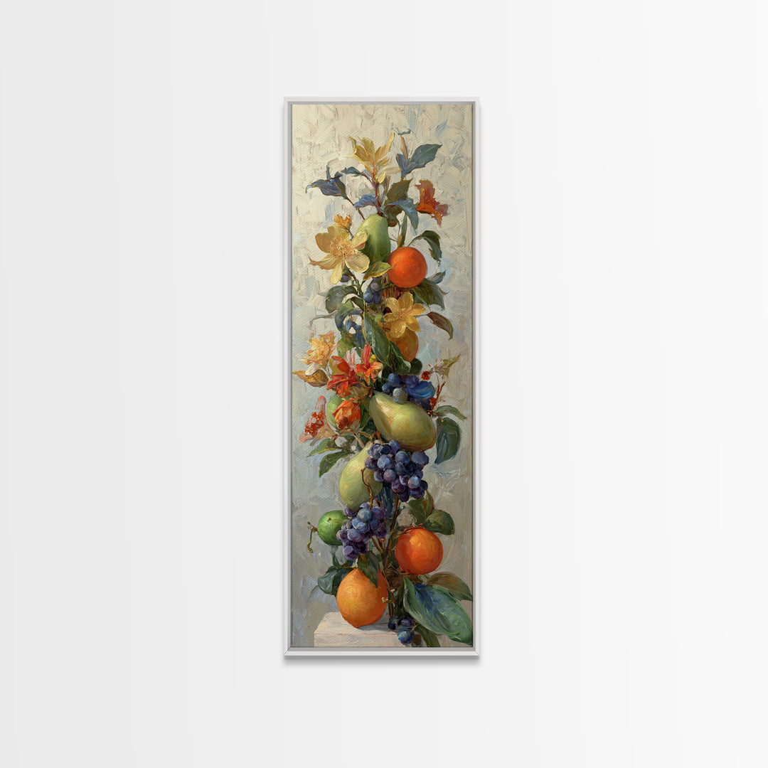 Bright Papaya and Lime Still Life Canvas Print, Tropical Art, Wall Art, Living Room Decor, Oil Painting, Tropic, Pink Wall Art, TRO-1x3-12