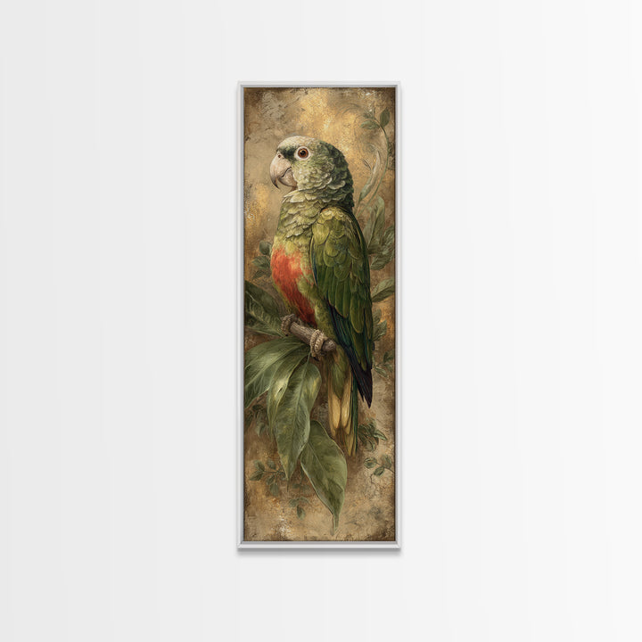 Parrot Portrait with Emerald Feathers Framed Canvas Print, Tropical Art, Wall Decor, Living Room Decor, Fine Art, Tropic, TRO-1x3-20
