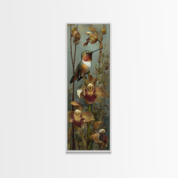 Orchid and Hummingbird Composition Canvas Print, Tropical Art, Gallery Wall Art, Living Room Decor, Fine Art, Tropic, TRO-1x3-22