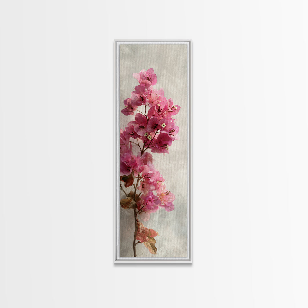 Pink Bougainvillea over White Wall Canvas Print, Tropical Art, Digital Prints, Living Room Decor, Tropic 328, Set of Prints, TRO-1x3-28
