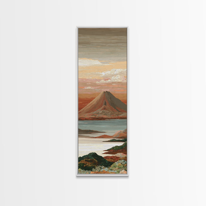 Island Volcano with Lush Foreground Framed Canvas Print, Tropical Art, Textured Painting, Living Room Decor, Fine Art, Tropic, TRO-1x3-29