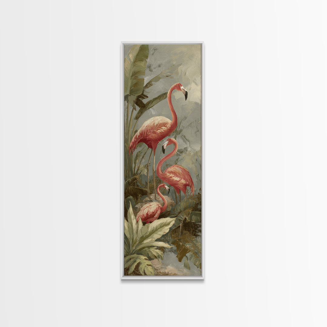 Pink Flamingos Among Tropical Water Plants Canvas Print, Tropical Art, Gallery Decor, Living Room Decor, Fine Art, Tropic, TRO-1x3-38