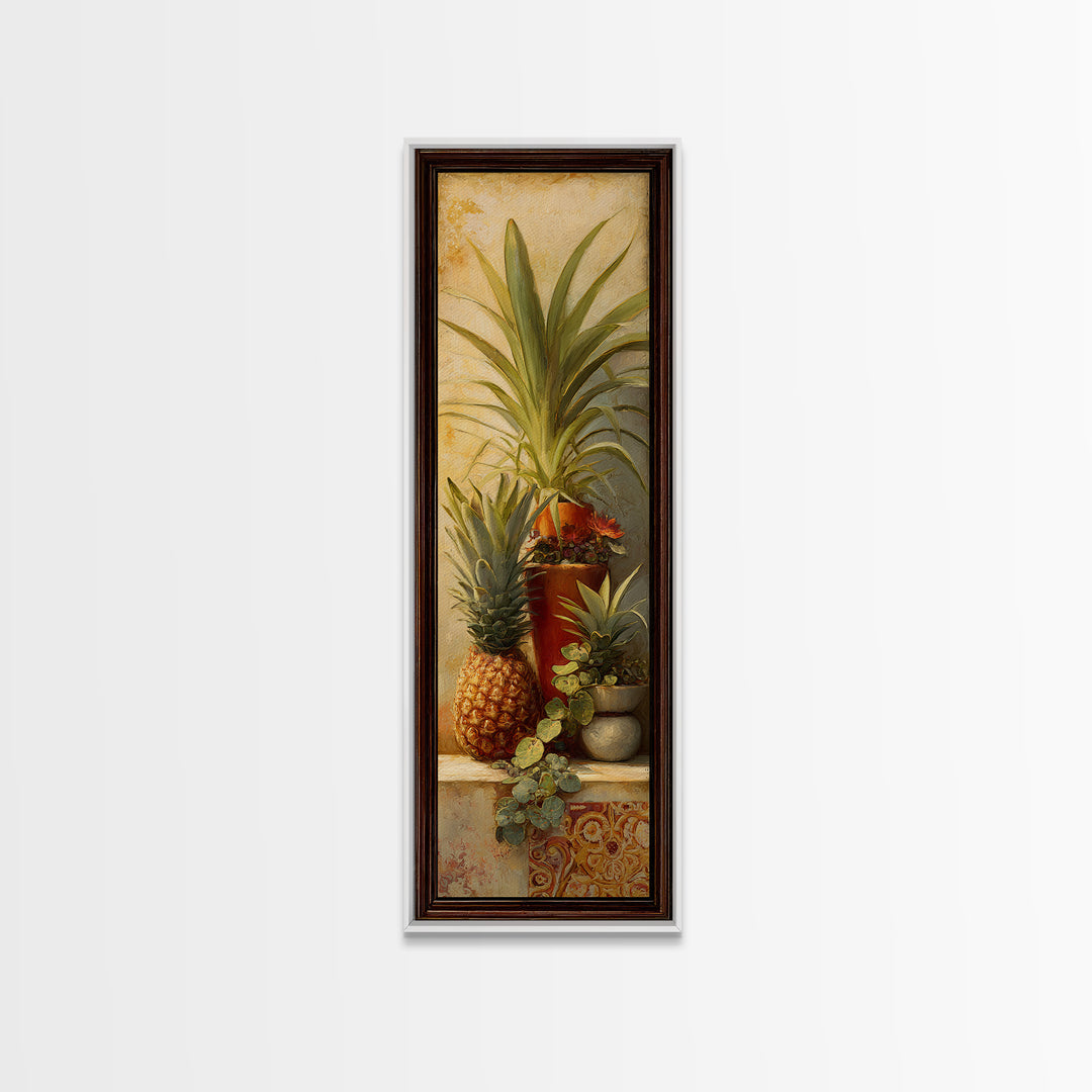 Pineapple and Palm Still Life Canvas Print, Tropical Art, Neutral Decor, Living Room Decor, Fine Art, Tropic, Home Decor, TRO-1x3-42