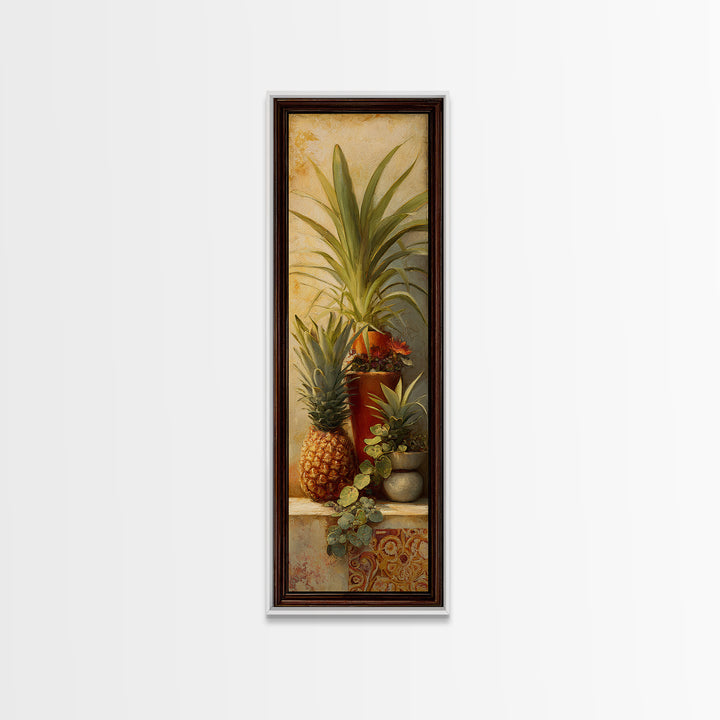 Pineapple and Palm Still Life Canvas Print, Tropical Art, Neutral Decor, Living Room Decor, Fine Art, Tropic, Home Decor, TRO-1x3-42