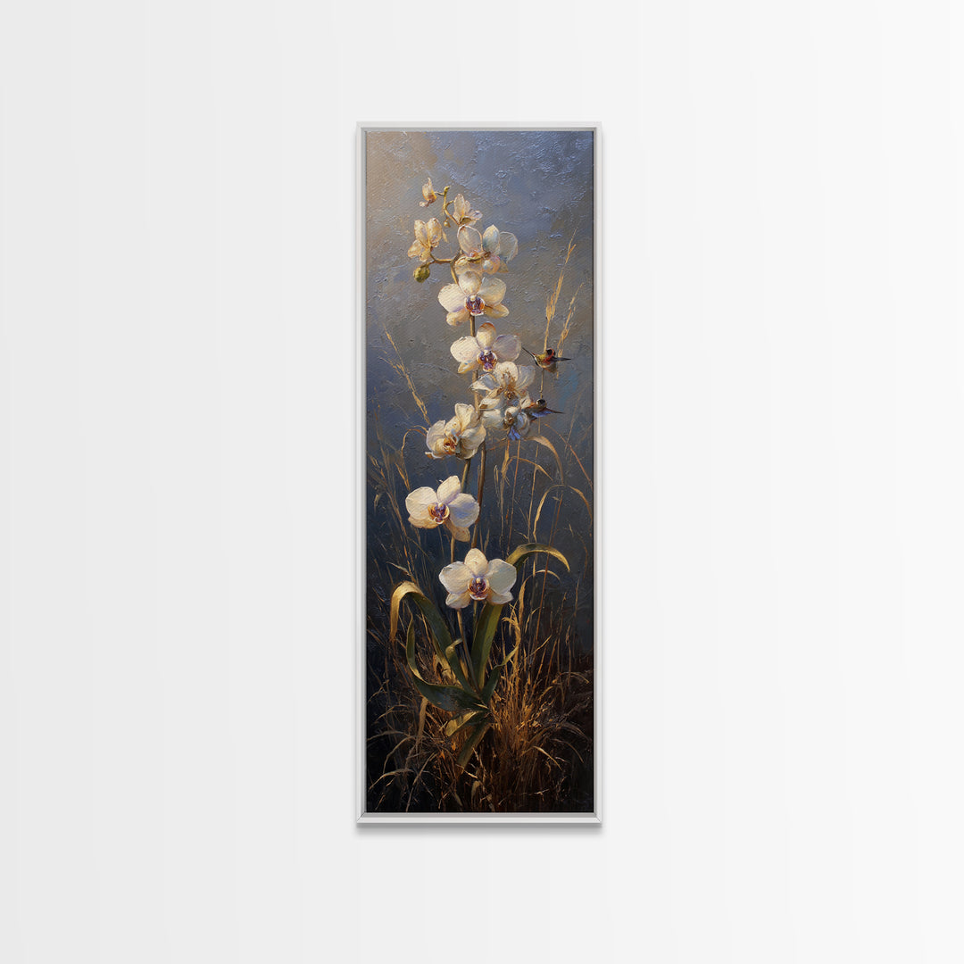 Orchid and Hummingbird Composition Framed Canvas Print, Tropical Art, Modern Decor, Living Room Decor, Fine Art, Tropic, TRO-1x3-46