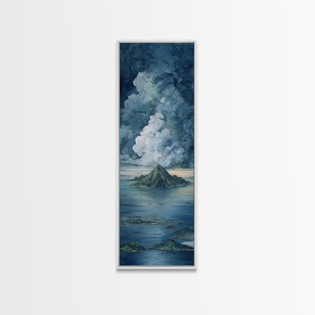 Island Volcano with Lush Foreground Canvas Print, Tropical Art, Fine Art Print, Living Room Decor, Tropic, Digital Prints, TRO-1x3-5