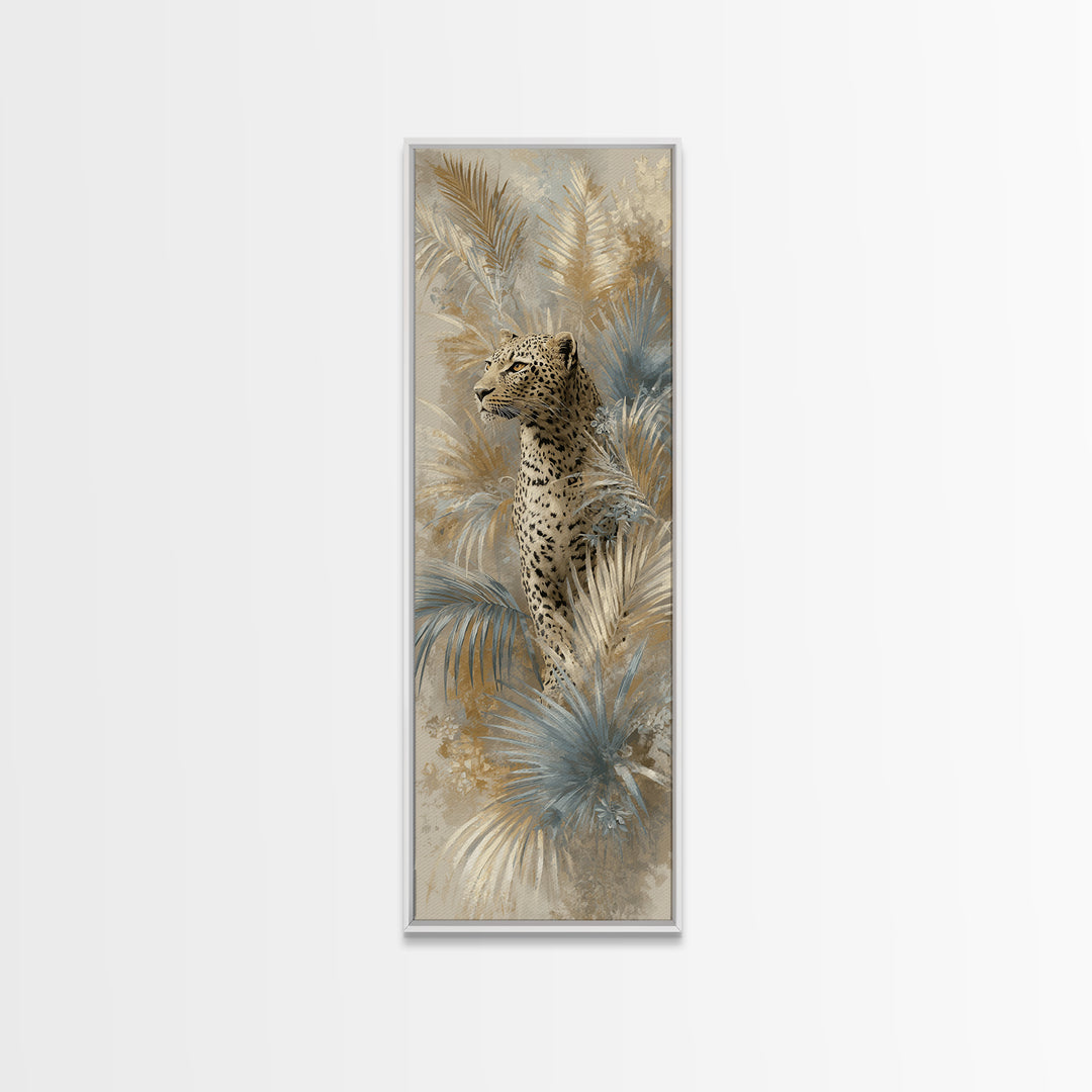 Leopard Hidden Among Palm Leaves Framed Canvas Print, Tropical Art, Fine Art Print, Living Room Decor, Fine Art, Tropic, TRO-1x3-50