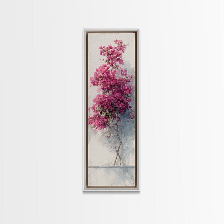 Pink Bougainvillea over White Wall Framed Canvas Print, Tropical Art, Wall Art Prints, Living Room Decor, Fine Art, Tropic, TRO-1x3-52