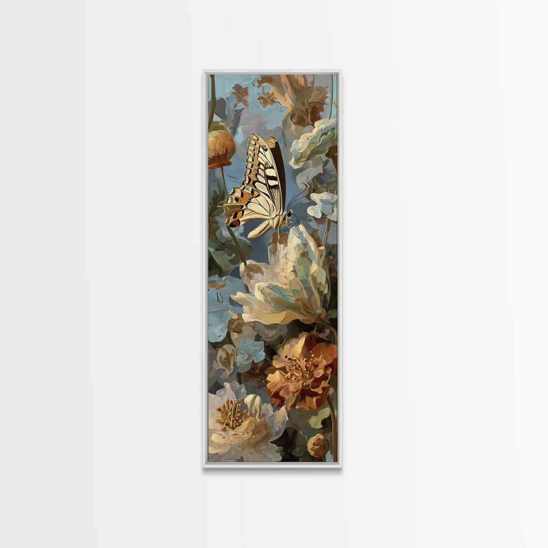 Tropical Butterfly and Flower Study Canvas Print, Tropical Art, Beach Wall Art, Living Room Decor, Oil Painting, Tropic, TRO-1x3-59