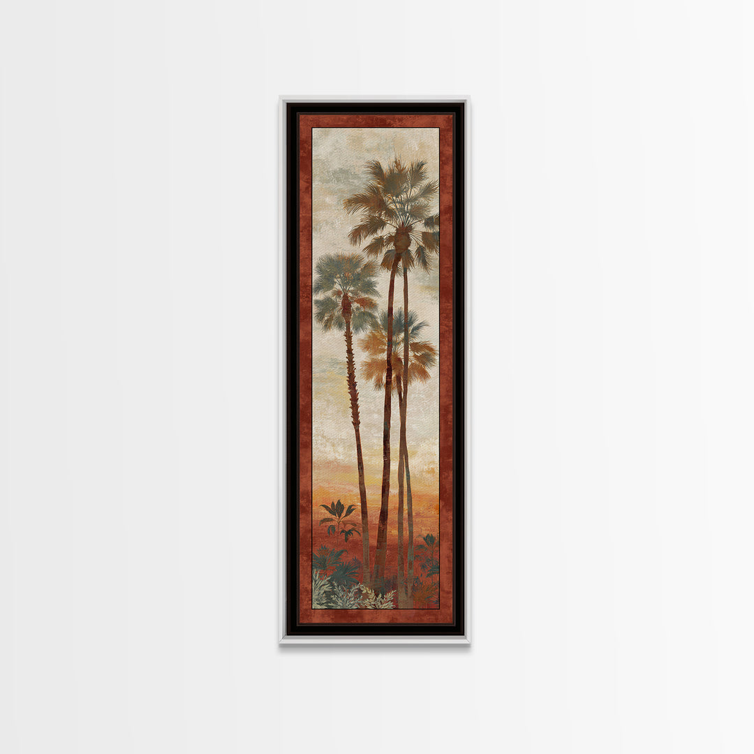 Palm Tree Silhouettes Framed Canvas Print, Tropical Art, Abstract Painting, Living Room Decor, Fine Art, Tropic, Gallery Decor, TRO-1x3-64