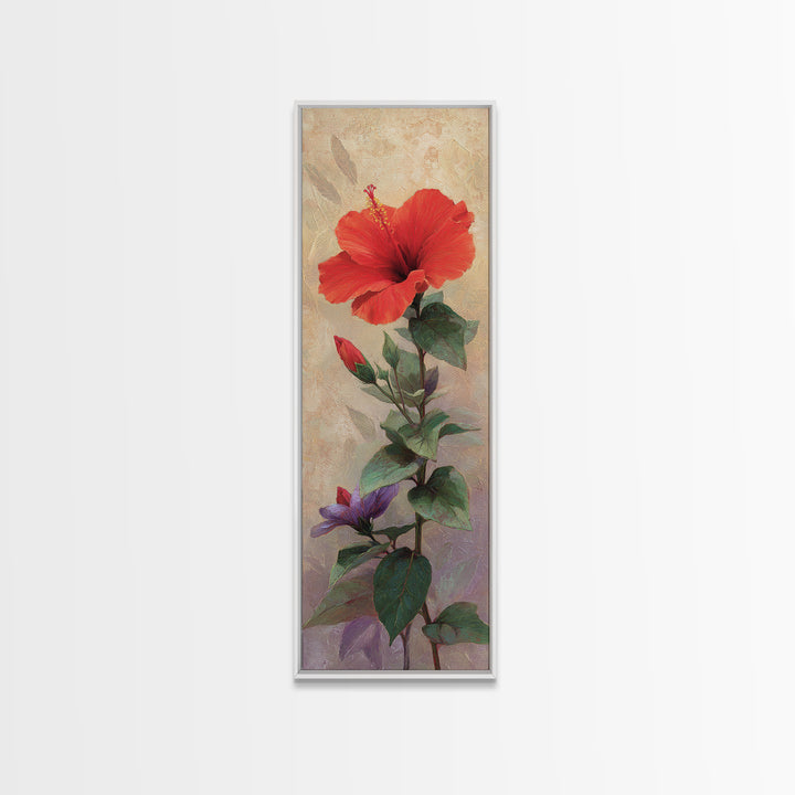 Hibiscus Flower Closeup Canvas Print, Tropical Art, Print, Living Room Decor, Watercolor Art, Tropic, Coastal Wall Art, TRO-1x3-65