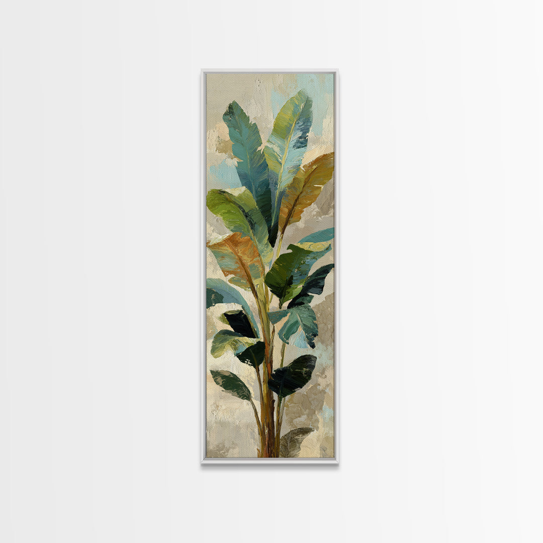 Banana Leaves Layered Framed Canvas Print, Tropical Art, Wall Art, Living Room Decor, Oil Painting, Tropic, Pink Wall Art, TRO-1x3-69