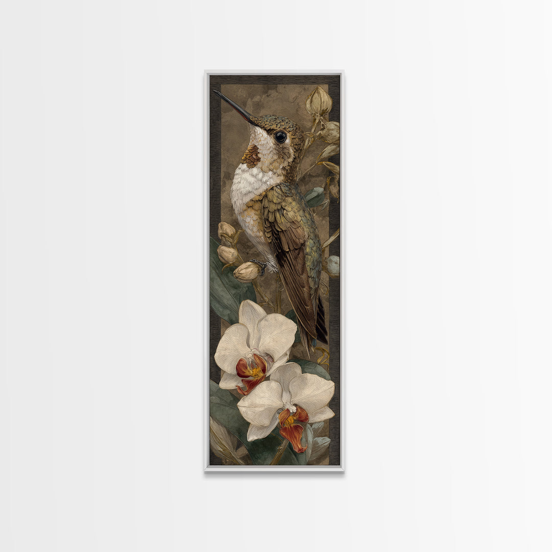 Orchid and Hummingbird Composition Framed Canvas Print, Tropical Art, Modern Decor, Living Room Decor, Fine Art, Tropic, TRO-1x3-70