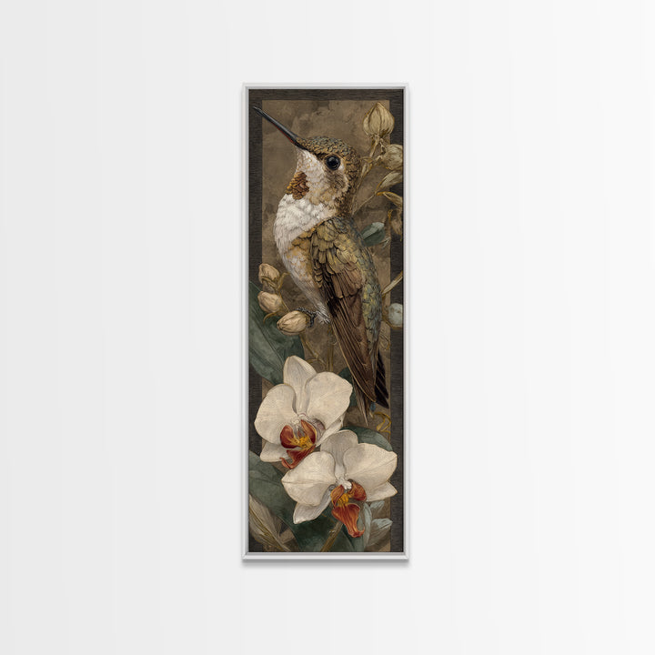 Orchid and Hummingbird Composition Framed Canvas Print, Tropical Art, Modern Decor, Living Room Decor, Fine Art, Tropic, TRO-1x3-70