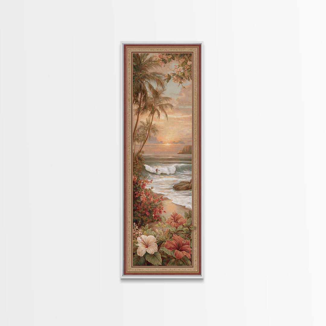 Sunset Surf Scene Canvas Print, Tropical Art, Boho Decor, Living Room Decor, Oil Painting, Tropic, Art Print, Digital Art, TRO-1x3-82