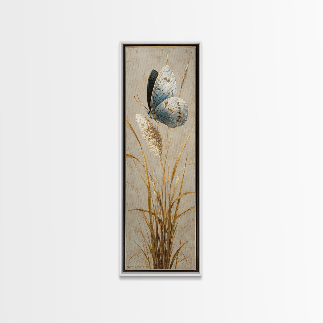 Tropical Butterfly and Flower Study Framed Canvas Print, Tropical Art, Whimsical Art, Living Room Decor, Watercolor Art, Tropic, TRO-1x3-83