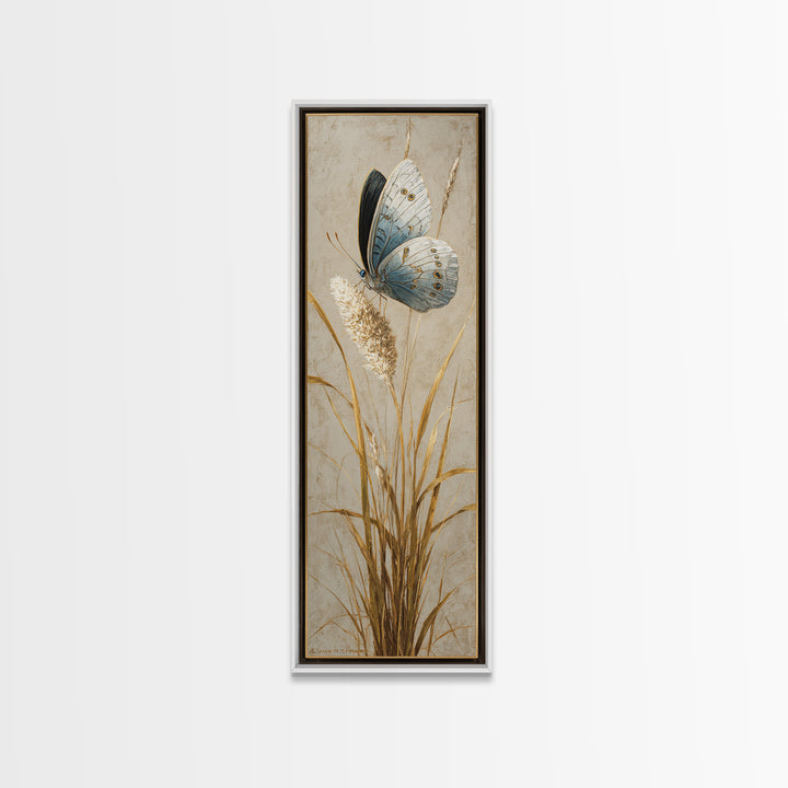 Tropical Butterfly and Flower Study Framed Canvas Print, Tropical Art, Whimsical Art, Living Room Decor, Watercolor Art, Tropic, TRO-1x3-83