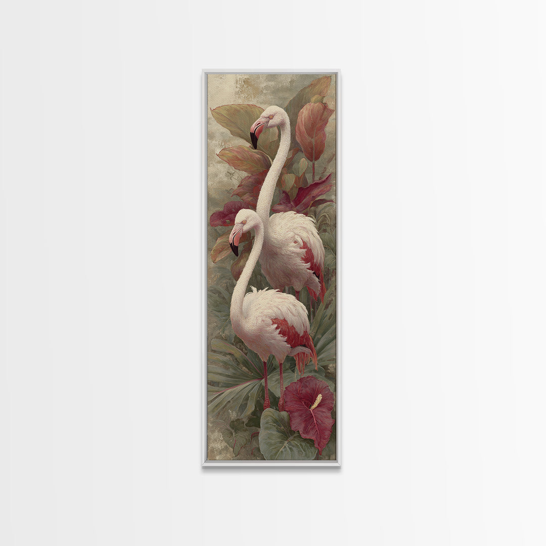 Pink Flamingos Among Tropical Water Plants Canvas Print, Tropical Art, Contemporary Art, Living Room Decor, Fine Art, Tropic, TRO-1x3-86
