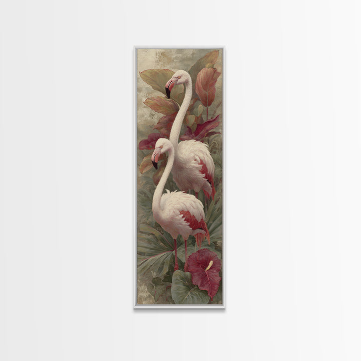 Pink Flamingos Among Tropical Water Plants Canvas Print, Tropical Art, Contemporary Art, Living Room Decor, Fine Art, Tropic, TRO-1x3-86