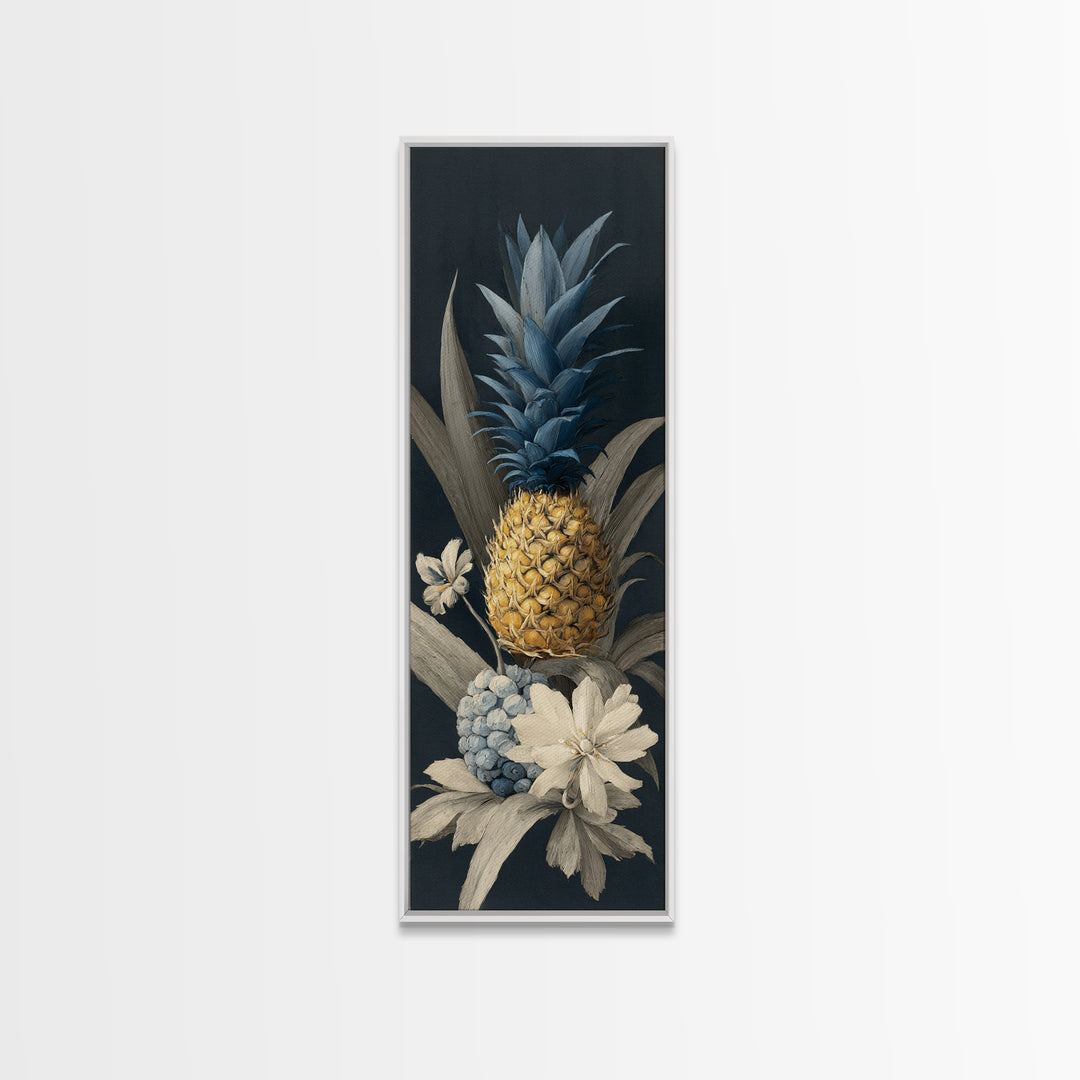 Pineapple and Palm Still Life Canvas Print, Tropical Art, Wall Art, Living Room Decor, Oil Painting, Tropic, Pink Wall Art, TRO-1x3-90